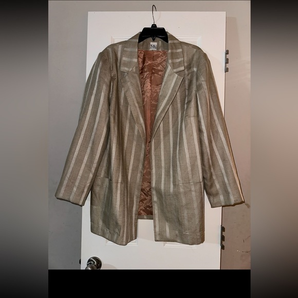 Vintage Ms Russ Women's Blazer Long Sleeve Stripes Tan Size L - Picture 3 of 9